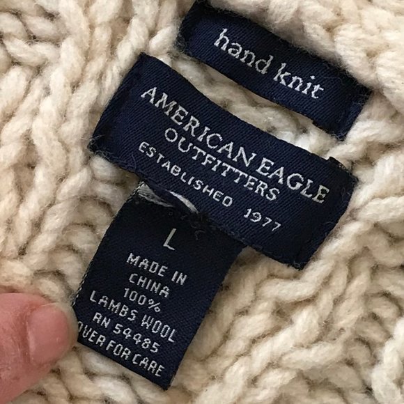 American Eagle Hand Knit Lamb Wool Sweater Sz Large - Picture 4 of 8
